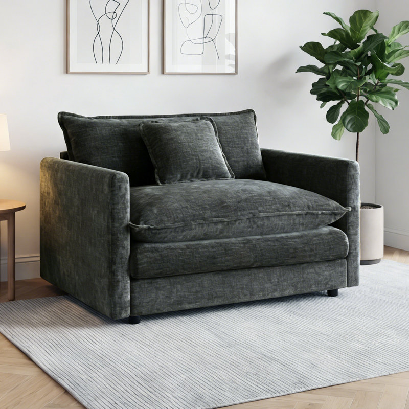 Canapé de 41 po à assise simple en chenille avec coussin profond et coussins décoratifs 41 po, Gris