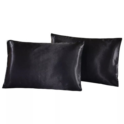 2 Pack Luxury Satin Silk Pillowcase Silk Cover Standard Queen King Pillow Cover, 20”×30” Black