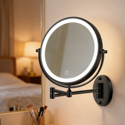 10''Rechargeable Double-Sided Magnifying Mirror，1X/30X，Wall Mounted Lighted Makeup Mirror,LED Touch Screen And 360 Swivel，Wall Mounted Bathroom Makeup Mirror With Light