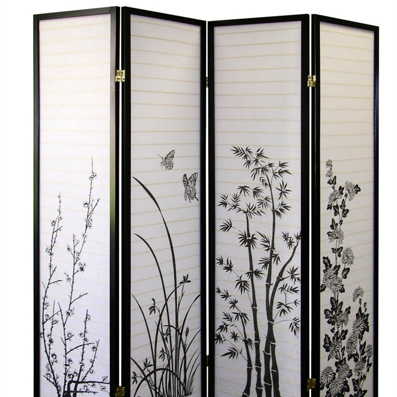 Paravent 70 po de hauteur avec finition noire et attrait floral pour plus d'intimité 70 po
