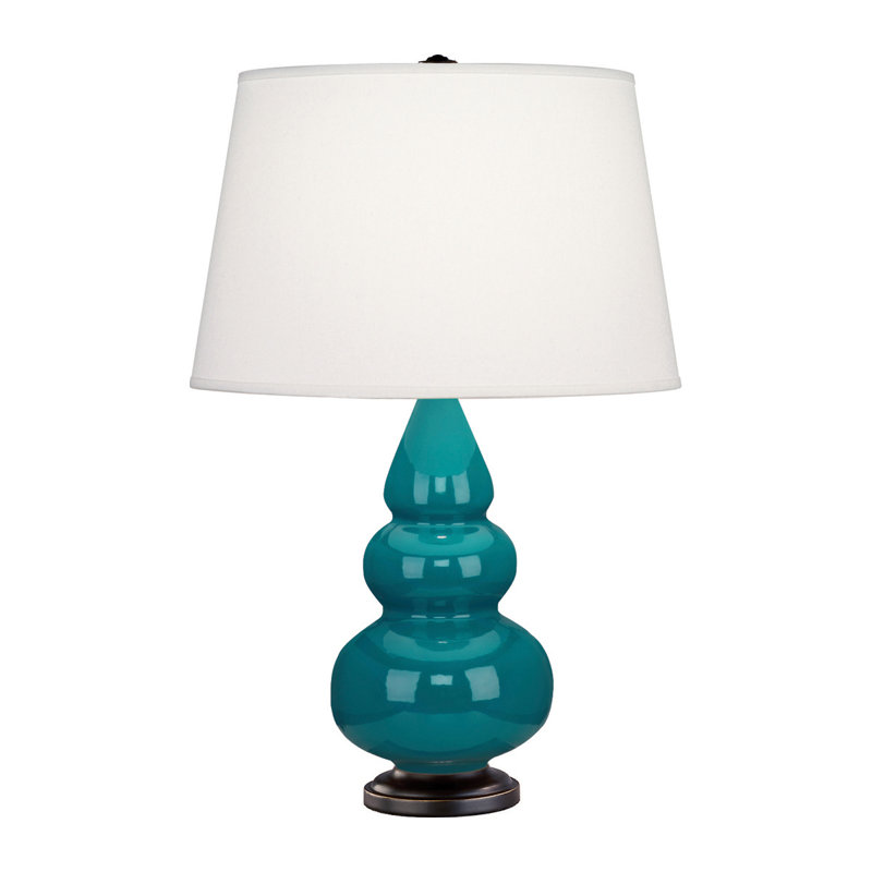 Small Triple Gourd Table Lamp, Peacock and Bronze Base