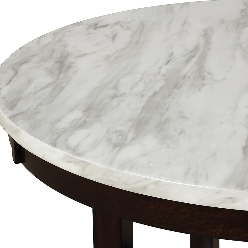 Round Faux Marble Top Solid Wood Base Dining Table