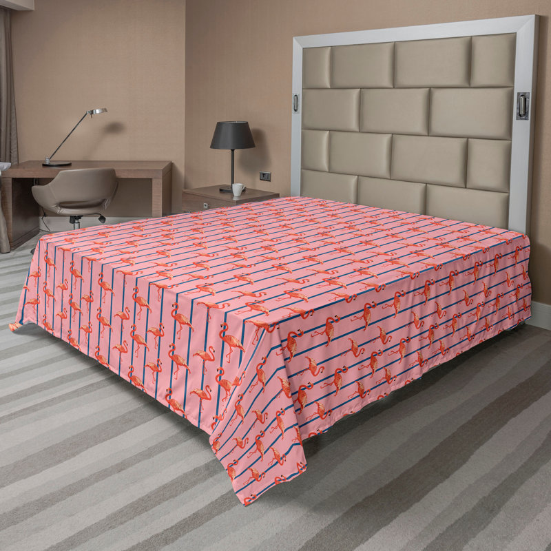 Drap-housse ambesonne flamant rose tropi bleu ciel et corail, Drap plat de taille très grand