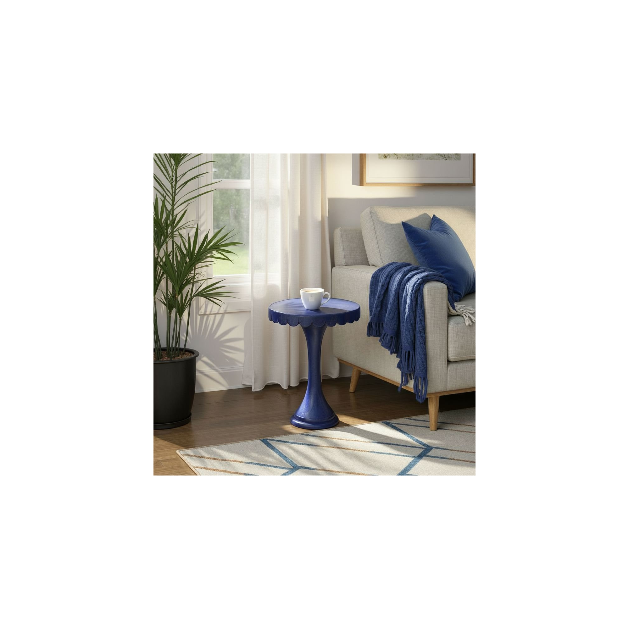 Linda Scalloped Round Drink Table, Navy Blue