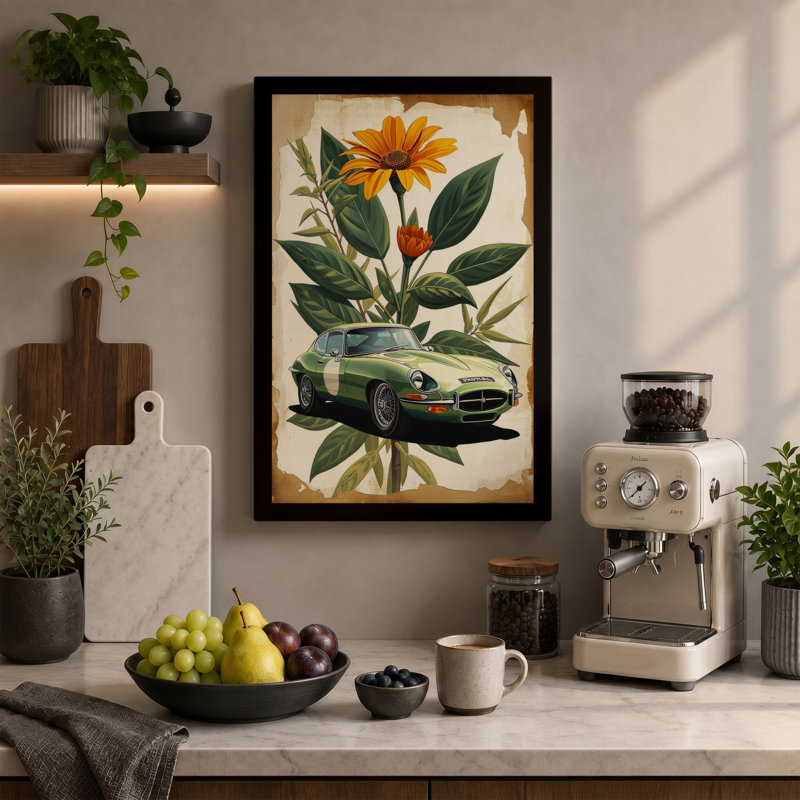 Flower and Machine Eclectic - Wrapped Canvas, 24x16 - 61.0 x 40.6 cm, Black Border