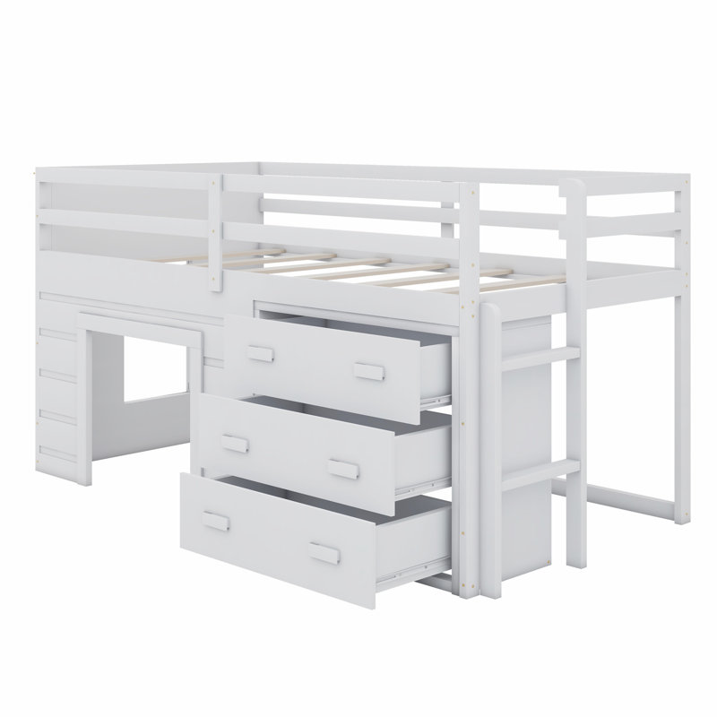 Lit mezzanine avec tiroirs et tablette, Blanc