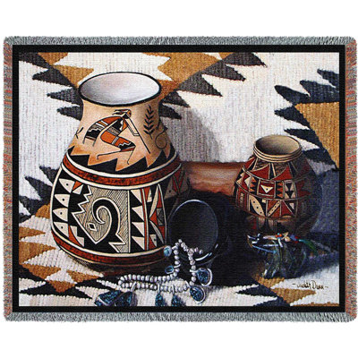 Kokopelli Pot Blanket by Judith Durr - Southwest Pueblo Pottery Art - Gift Tapestry Throw Woven from Cotton - Made in The USA (72x54)
