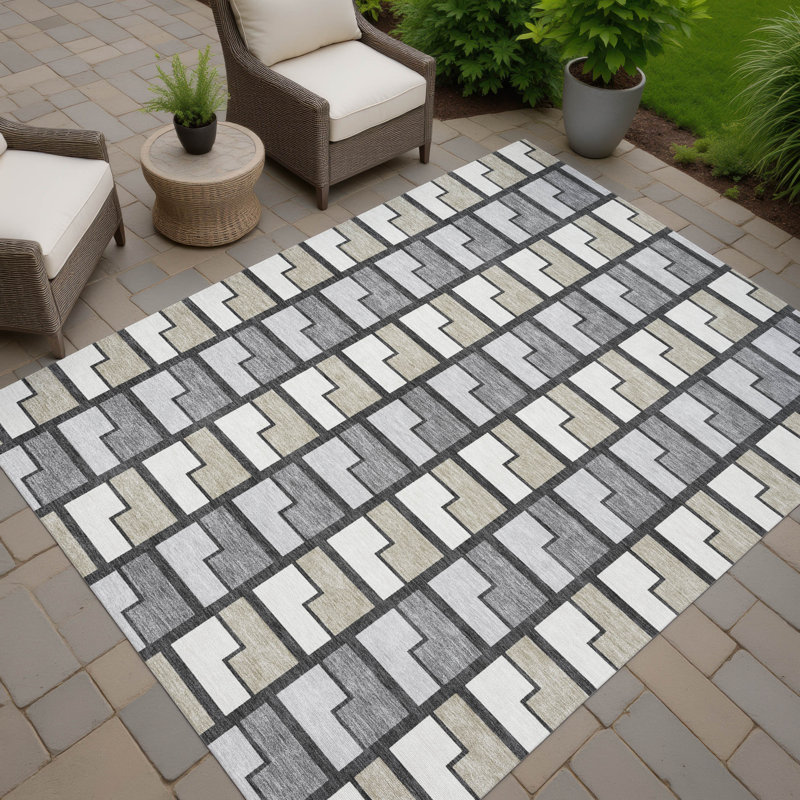 Machine Washable Indoor/Outdoor Lockway ACN2417 Geometric Rug, Rectangle 9' x 12'