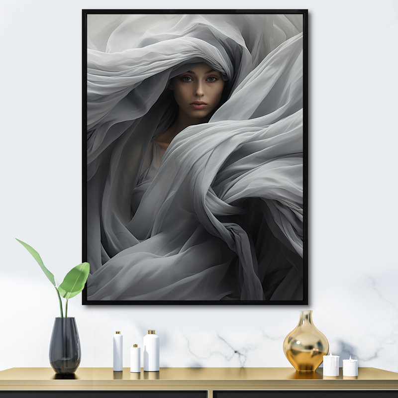 Gris, apaisant, ombres - art mural abstrait, Cadre flottant noir, H 20 po x l 12 po x P 1 po