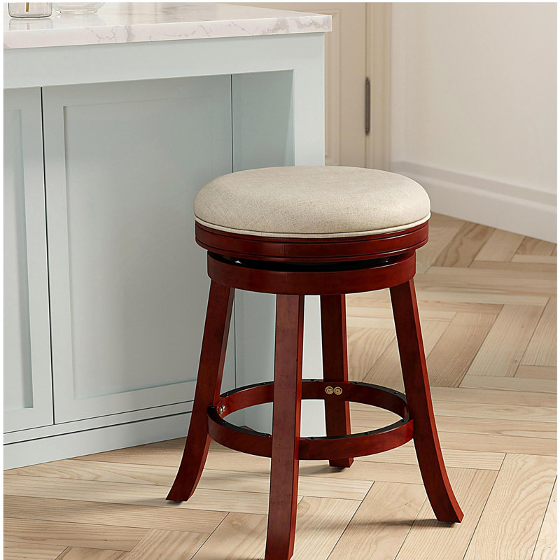 Tabouret de comptoir 24 po, finition cerisier, siège en tissu beige