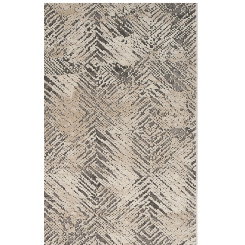 Tapis ivoire / gris à motif géométrique Edvin, Rectangle 6 pi 7 po x 9 pi