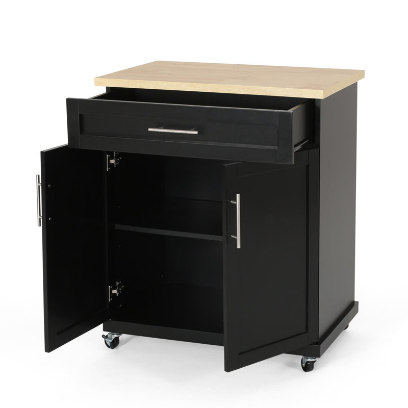 Modern Functional Kitchen Cart with Manufactured Wood Top,Storage Cart with Drawer, Black