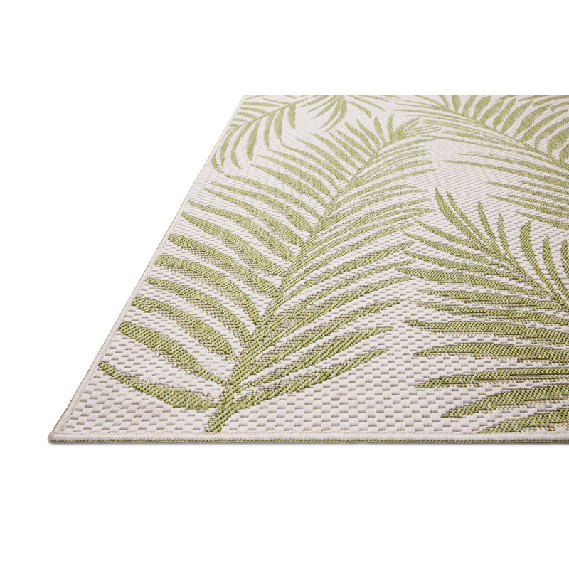 Tapis intérieur / extérieur ivoire / vert Loloi Easton, Rectangle 6 pi 7 po x 9 pi 4 po