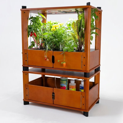 Hydroponic Growing System with LED Grow Light, Wooden Cabinet Indoor Garden, 24 Plants Expandable to 96