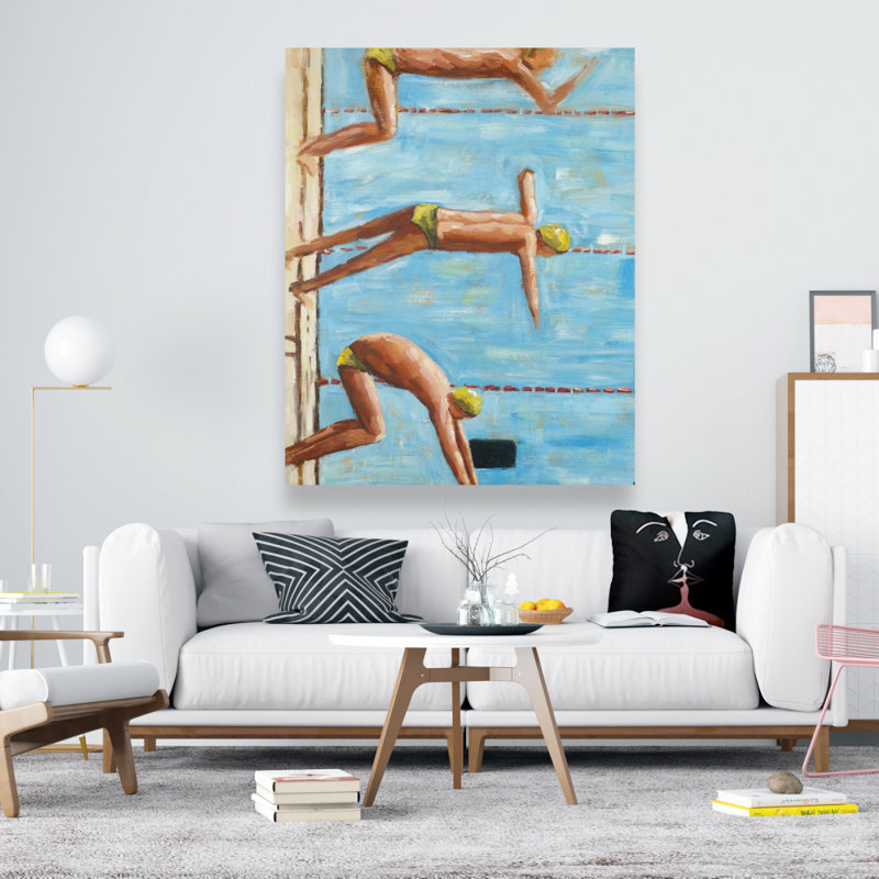Swimmers - Figurative Blue Canvas for Home Decor | Artwork