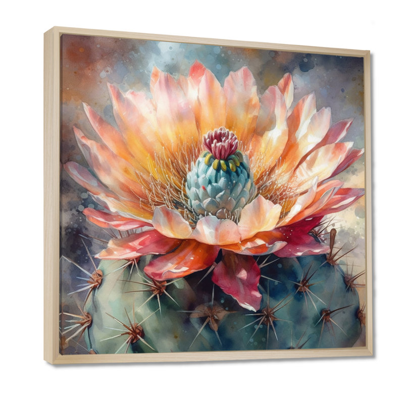 Impression sur toile encadrée «Rozalja Orange Green Cactus Flower III - Cactus», H 30 po x l 30 po, Maple
