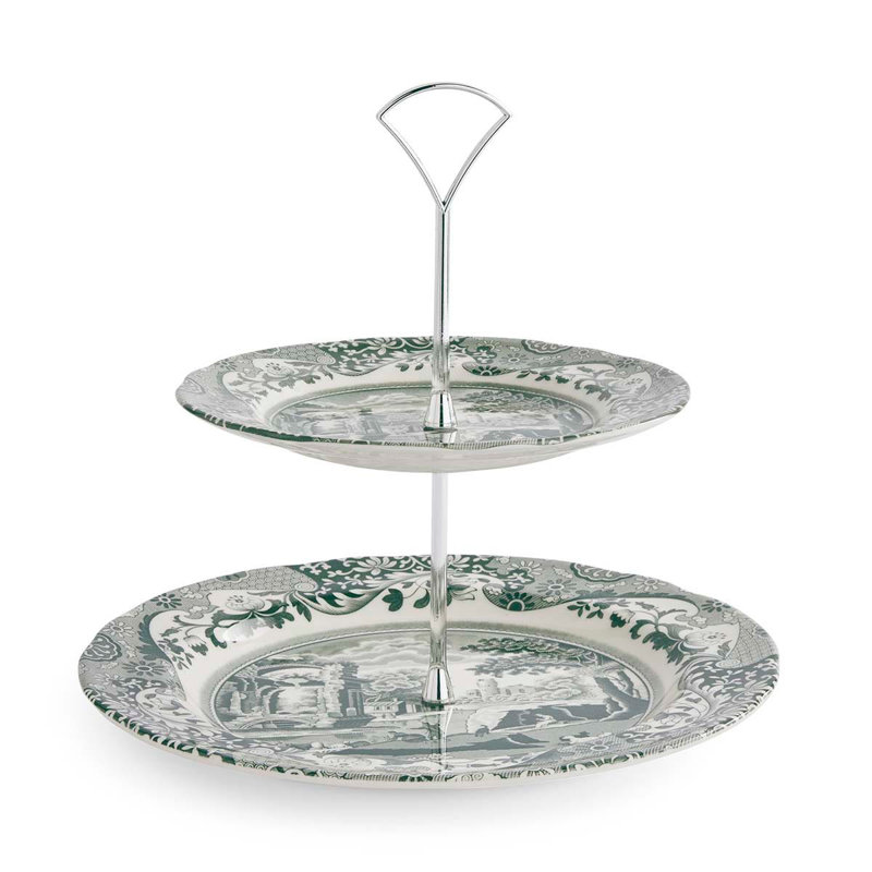 Heritage Green Italian 2 Tiered Cake Stand