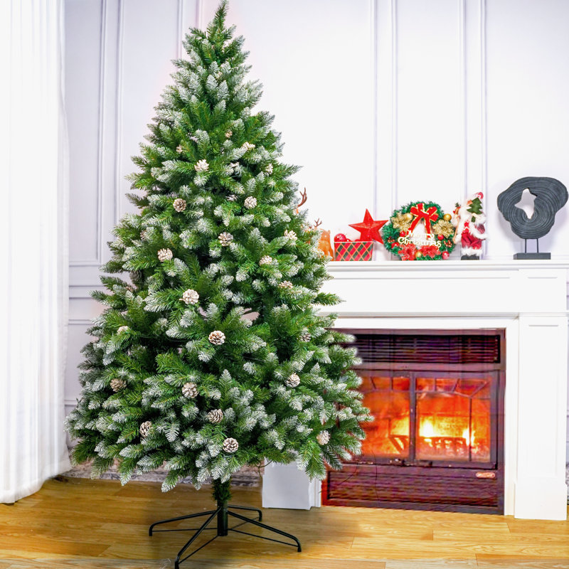 Arbre de Noël artificiel 5 pi / 6 pi / 7 pi avec flocons de neige et pommes de pin Stephanie, 7'