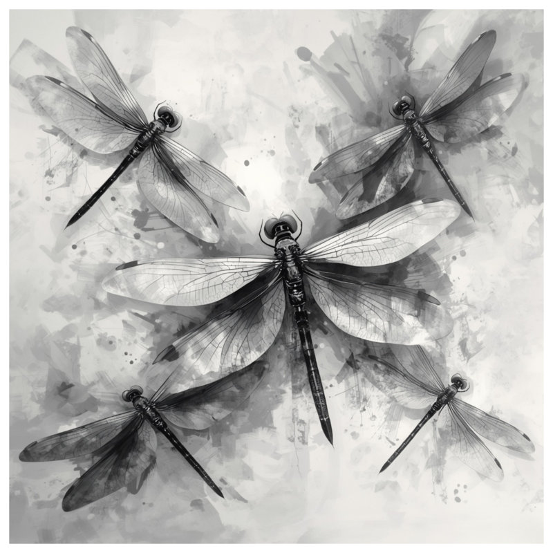 Couvertures de libellules noires et blanches, L 50 po x H 60 po