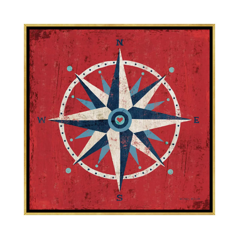 « nautique love (compass) »-impression sans cadre sur toile, H 12 po x l 12 po x P 1,5 po, Toile avec cadre doré