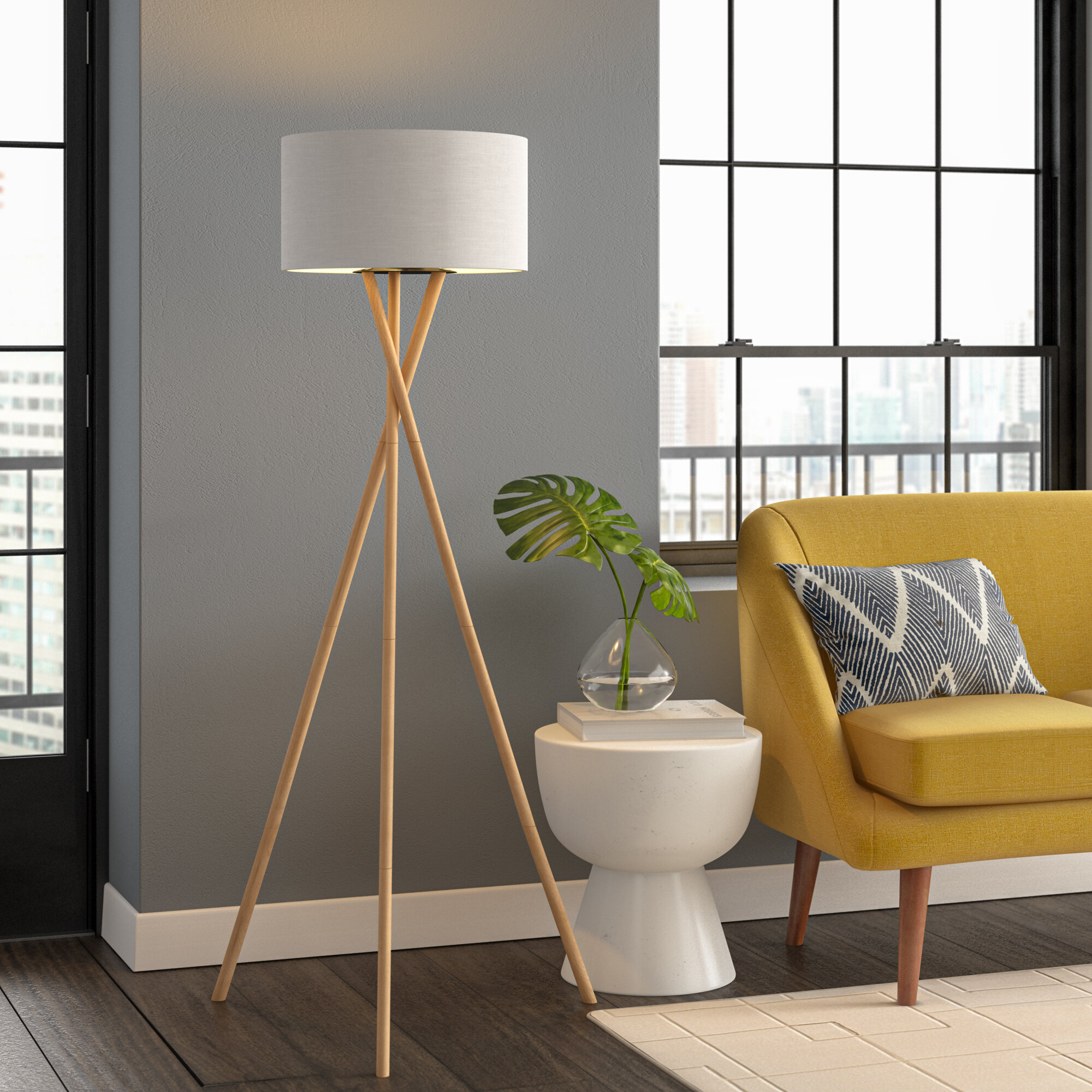 Ebern Designs Kennerson 60.2 Tripod Floor Lamp with Outlet & Reviews |  Wayfair