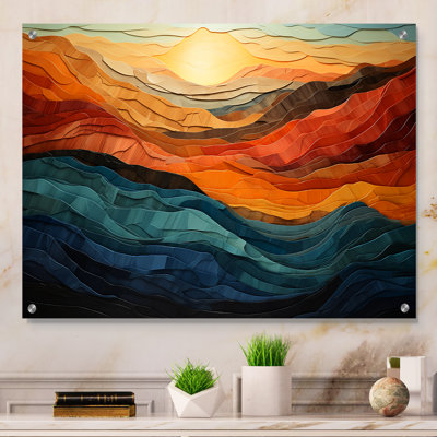 Corail bleu sarcelle audacieux paysage de montagnes - Art mural acrylique montagnes