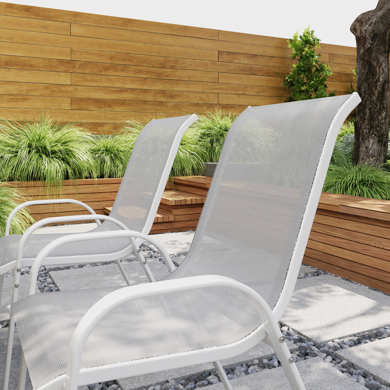 Ensemble de 4 chaises de jardin d'extérieur empilables, blanc, Blanc