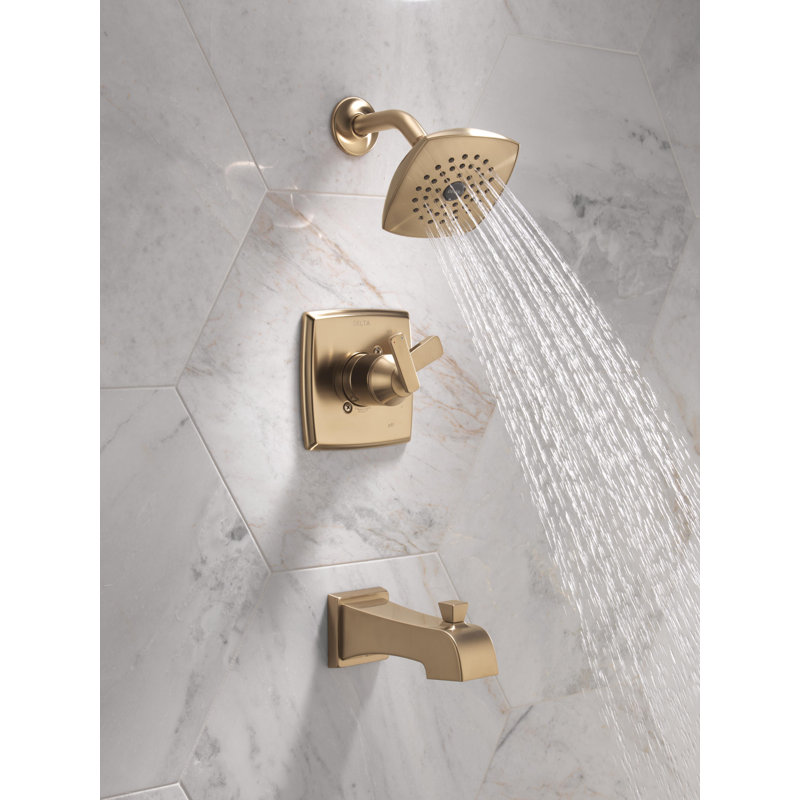 Garniture de robinet de baignoire et douche à pression équilibrée avec moniteur Ashlyn, Champagne champagne