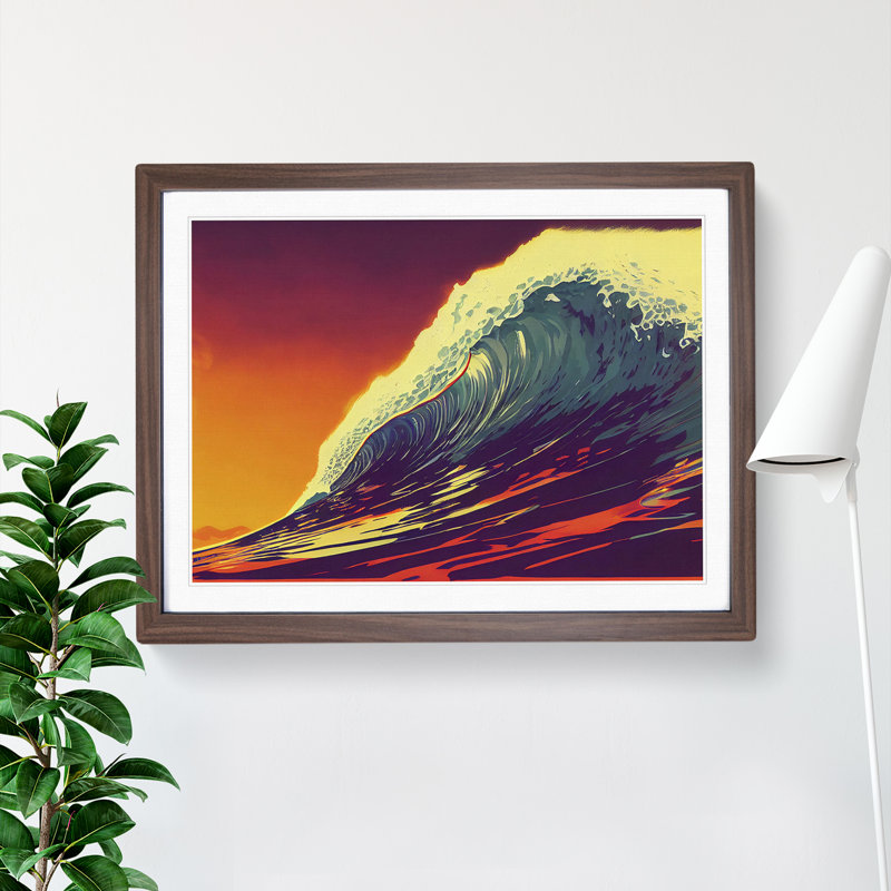 XH1022-2254X Colourful Wave - Single Picture Frame Print, Walnut Framed, 25cm H x 34cm W x 2cm D