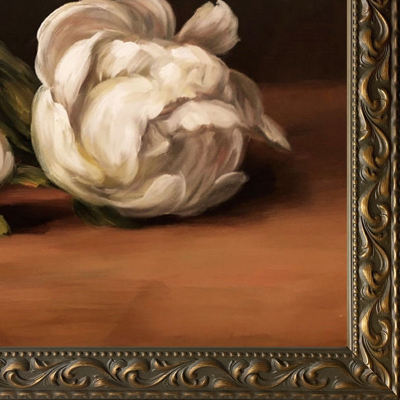 "Branche de pivoines blanches avec sécateurs" par Édouard Manet, impression sur toile, H 30 po x l 42 po x P 2 po, Or