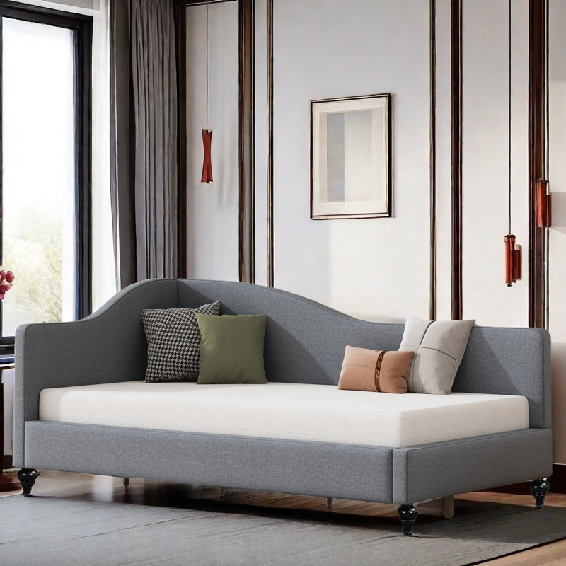 Aileigh L-Shaped Daybed with Solid Wood Legs, Gray, Twin