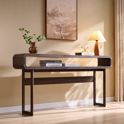 Abrianna 63" Long Console Table, Modern Entryway Table with Open Storage Shelf, 31.5" Tall Wood Sofa Table, Curved Profile Design