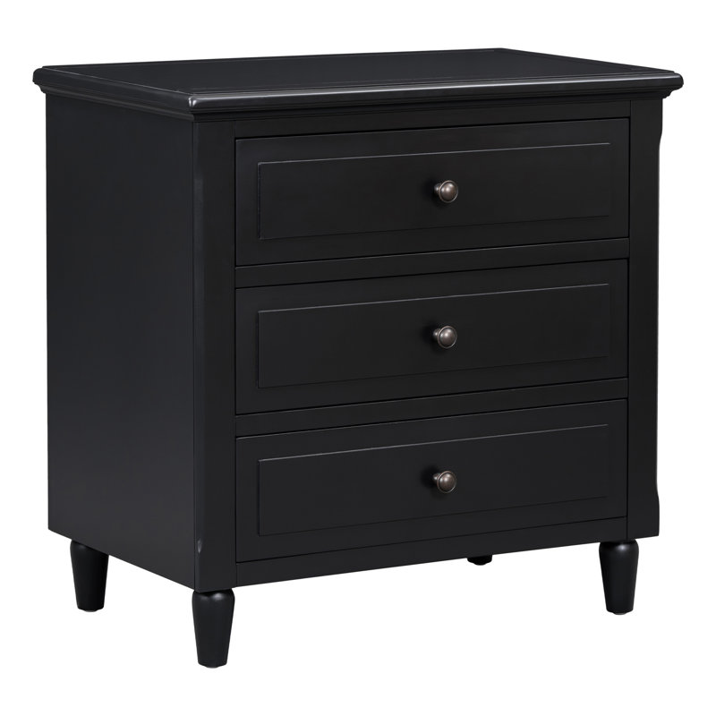 Armoire de rangement en bois à 3 tiroirs avec table de chevet, Noir, noir, noir, noir