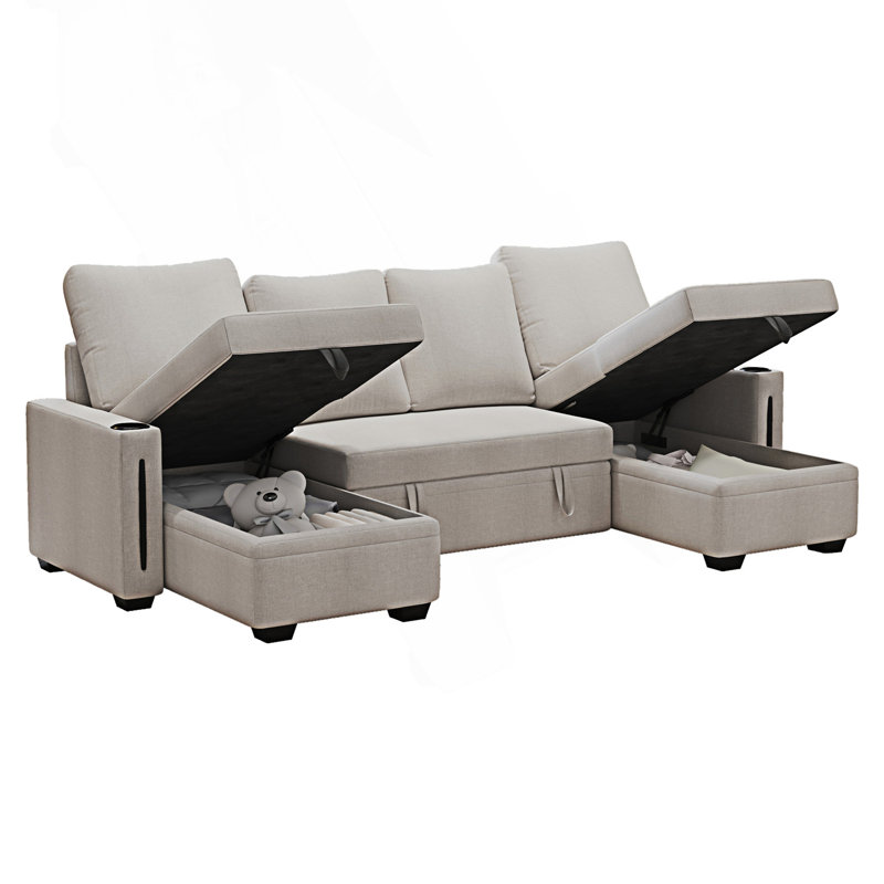 Canapé modulaire avec rangement, canapé modulaire en U, canapé modulaire convertible confortable, Lin beige