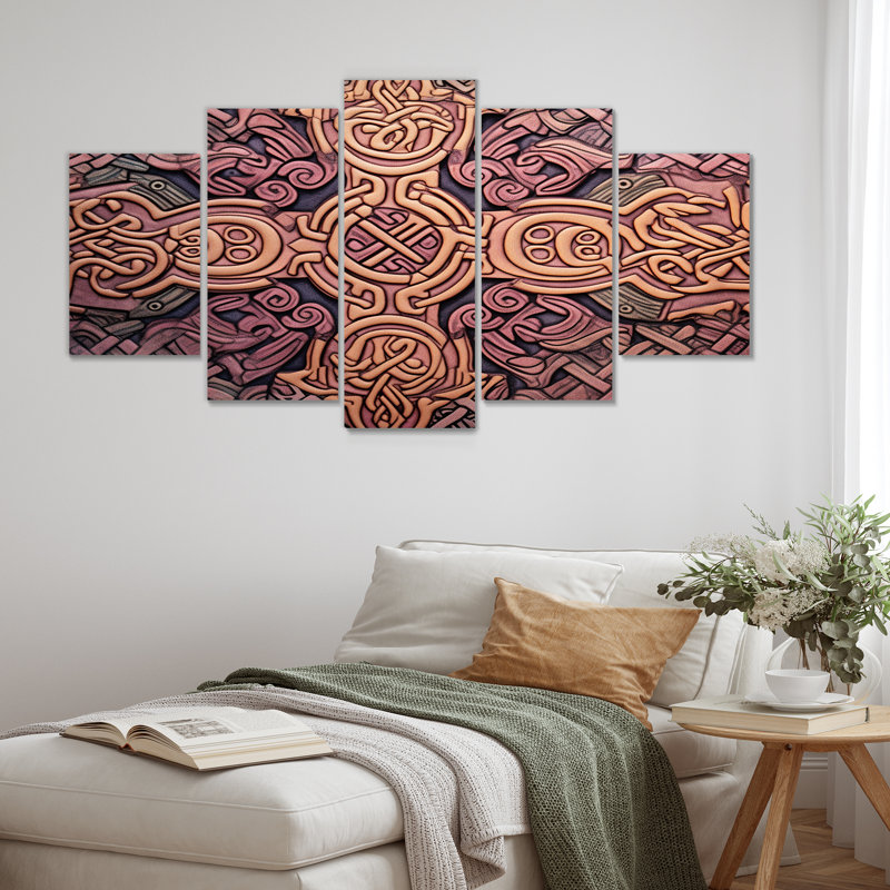 Celtic Pink Cross - ensemble d'art mural géométrique 5 pièces