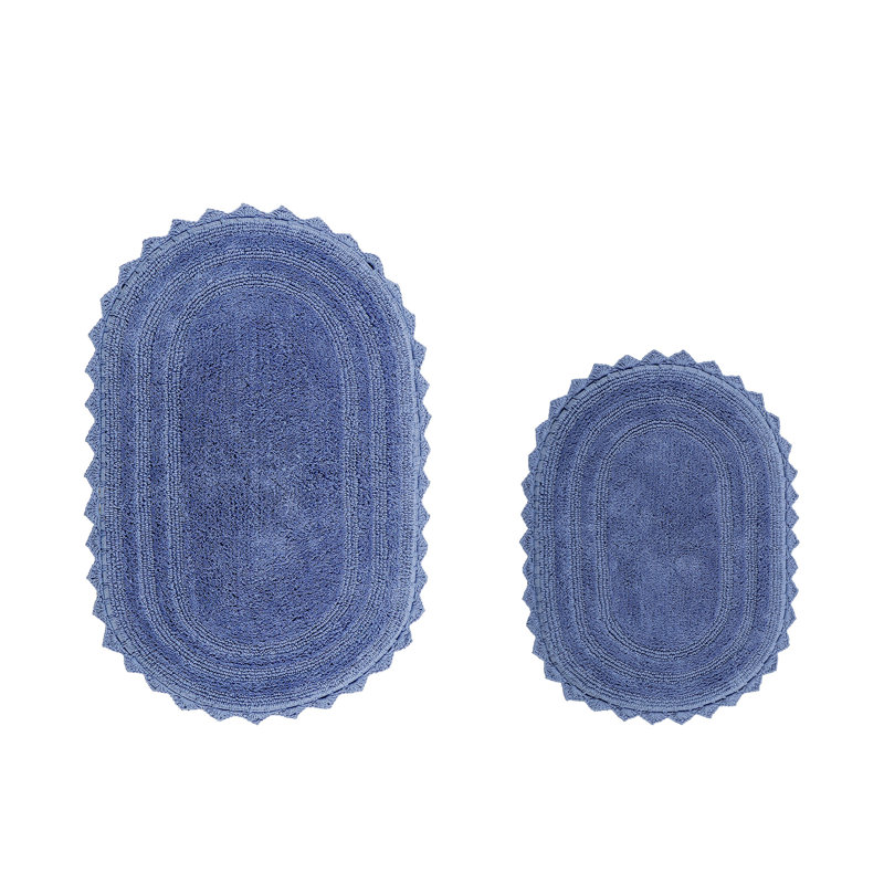 Janneli 100% Cotton Tufted 2 Piece Bathroom Rug Set, Reversible, Super Absorbent & Extra Soft Machine Washable Bath Rug, Blue