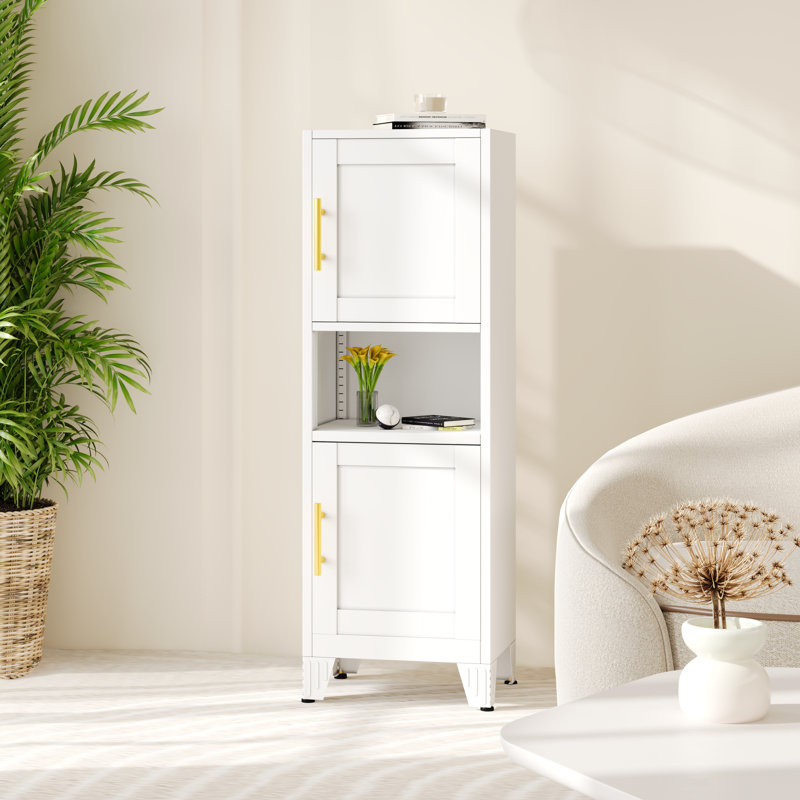 Petite armoire de rangement en métal avec portes, Blanc