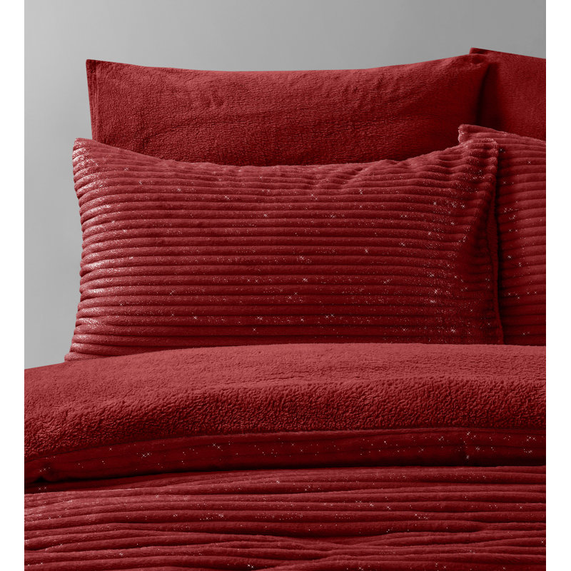 Velosso Glitter Cord With Teddy Soft Cosy Fleece Reverse Duvet Set, 135 x 200cm + 50 x 75cm Comforter