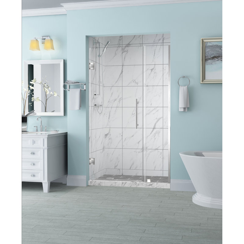 Belmore 35 x 72 Hinged Frameless Shower Door, Stainless Steel, Clear