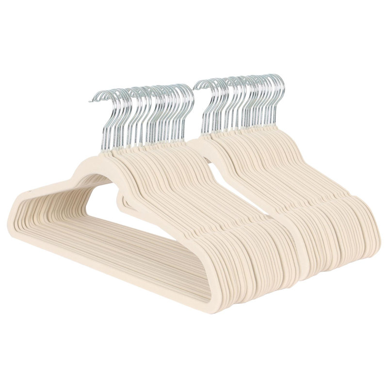 Harbour Housewares - Velvet Hangers - Non-Slip Coat Hangers with Trouser Bar, Ivory, 50