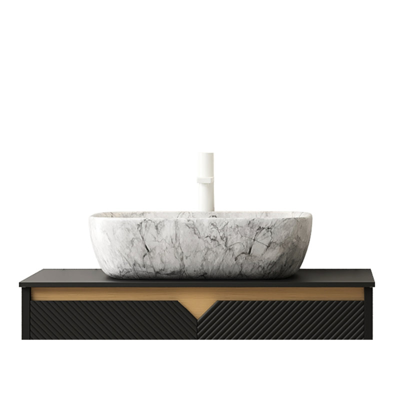 Lavabo de salle de bain en céramique 48 cm (19 po) avec motif marbre blanc, sans meuble, gris pierre, de haute qualité, résistant aux taches, pour une utilisation durable, profondeur 51,4 cm (20,26 po), largeur 40 cm (15,71 po), motif 14,3 cm (5,62 po), sans marque, style simple et caractéristique
