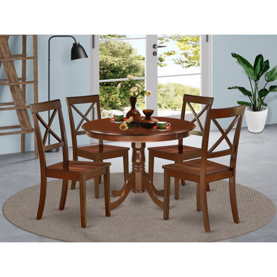 Ensemble de table à manger 5 pièces pour 4 personnes comprenant une table ronde avec piédestal et 4 chaises de salle à manger, acajou