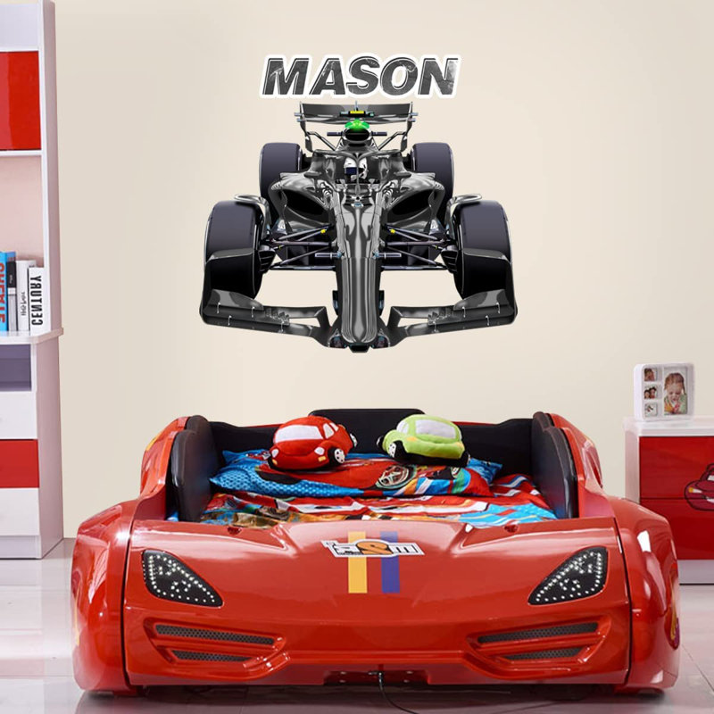 Adhésif décoratif voiture de course, Noir, H 14 po x l 15 po