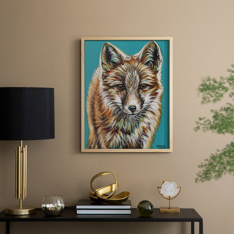 Teal Fox Framed Print - Solid Wood, 21" H x 17" W