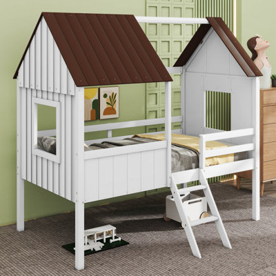 Emera Low Loft House Bed With Guardrails