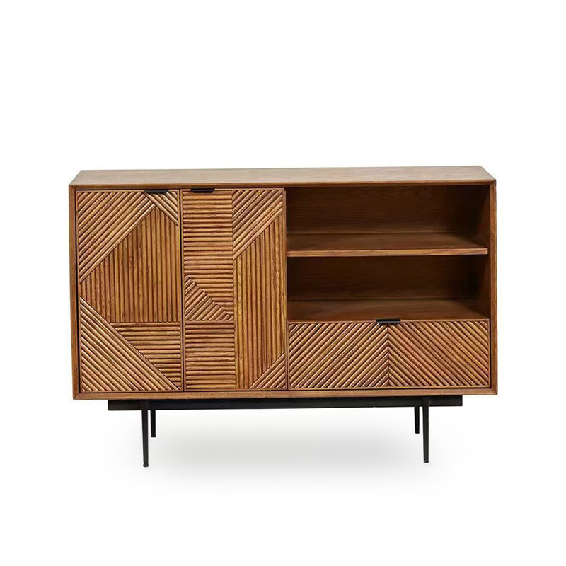 Buffet en noyer clair massif et bois manufacturé, H 33,46 po x L 48,82 po x l 15,35 po