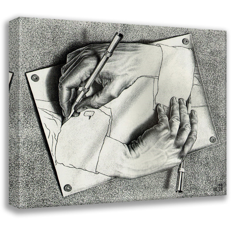 Drawing Hands by M.C.Escher Gallery Wrapped Canvas, 33" H x 48" W