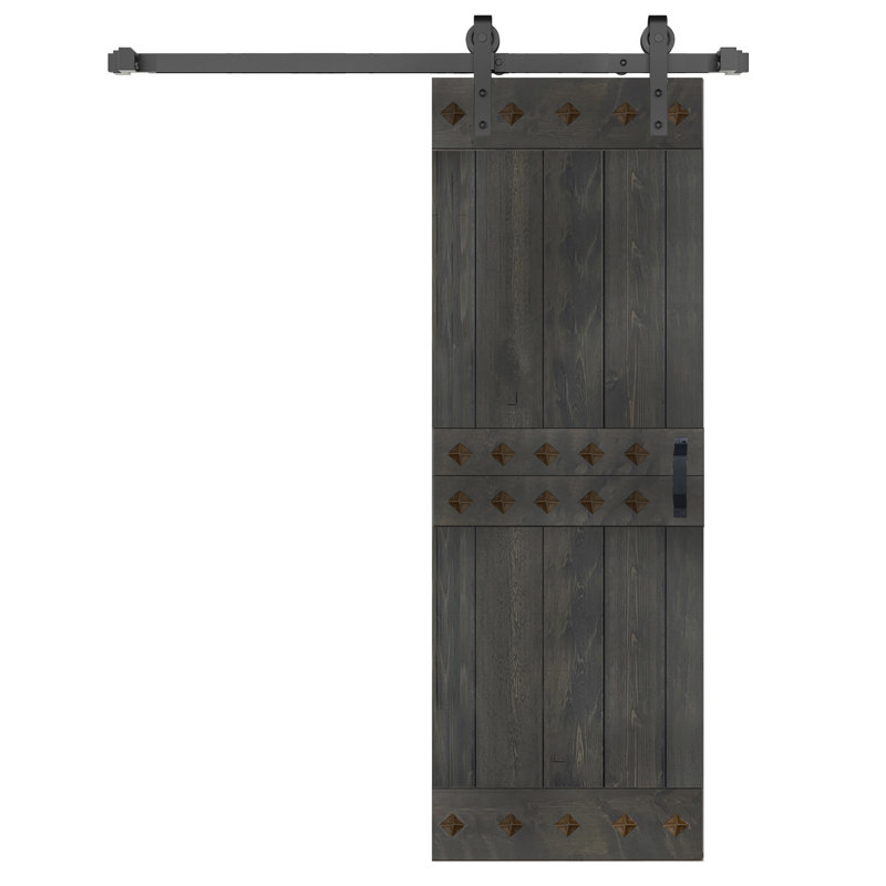 Porte de grange à panneaux et en bois avec quincaillerie d'installation, 30 po x 84 po, Gris carbone