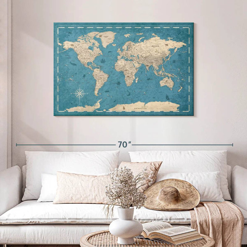 Push Pin World Milstead - Blue, 30" H x 45" W