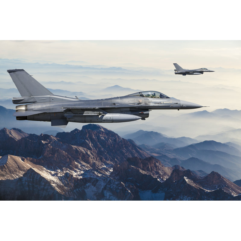 Fighter Jets Flying Over The Mountains - Wrapped Canvas Print, 81cm H x 122cm W x 3.8cm D